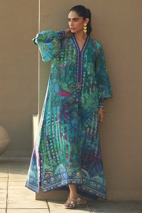 Tulum Blue Crepe Kaftan