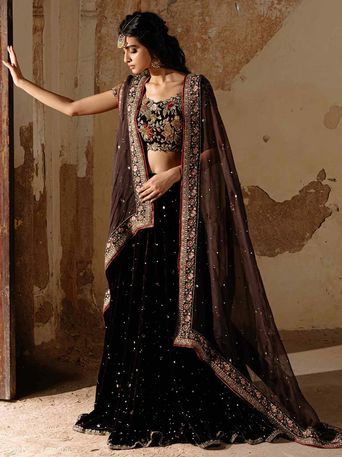 Aubergine Velvet Lehenga