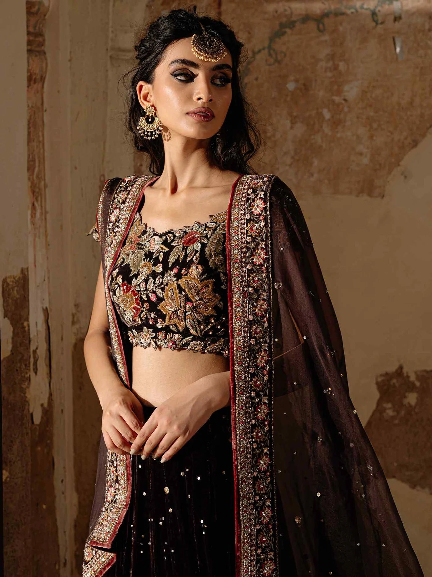 Aubergine Velvet Lehenga