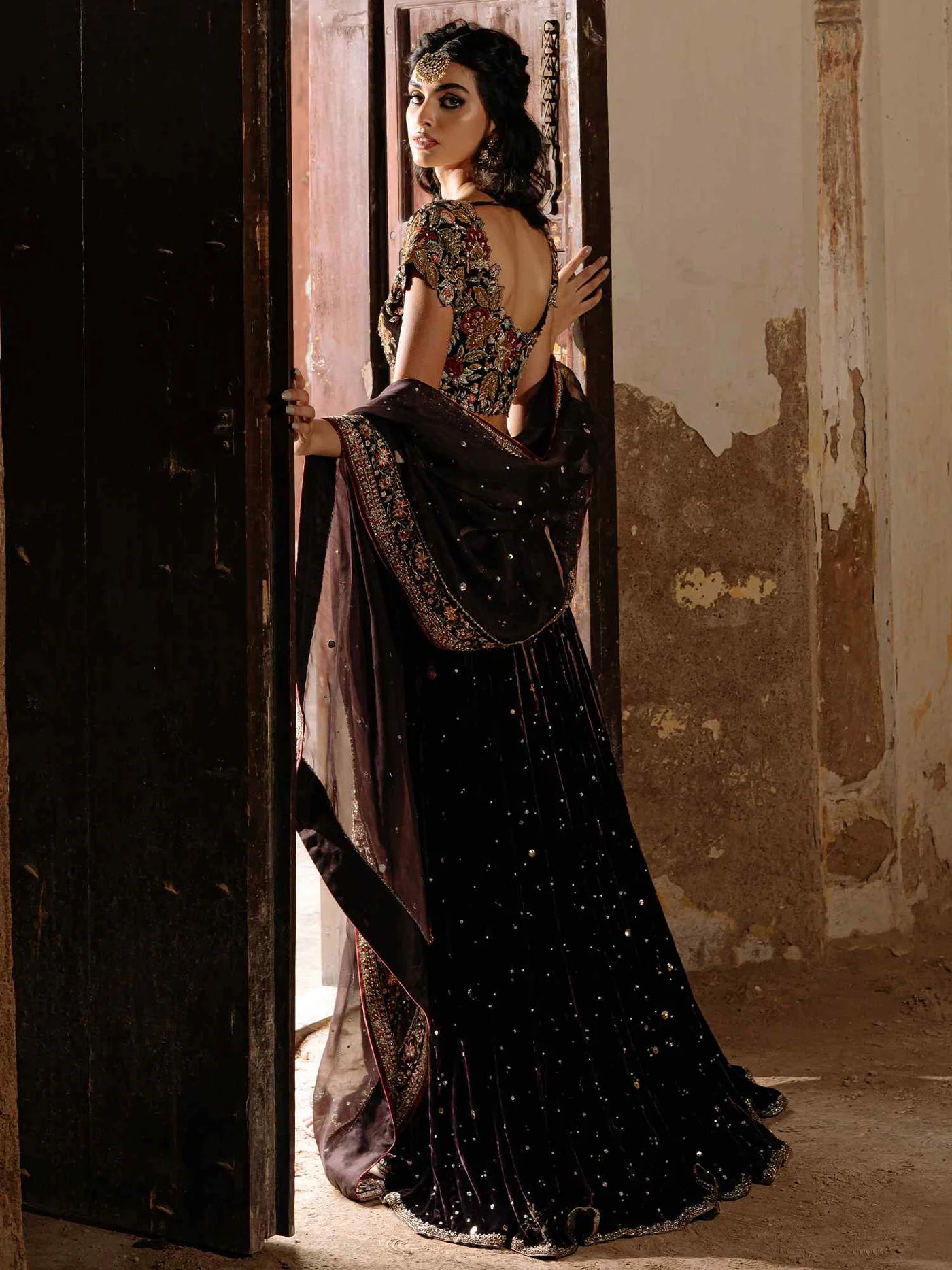 Aubergine Velvet Lehenga