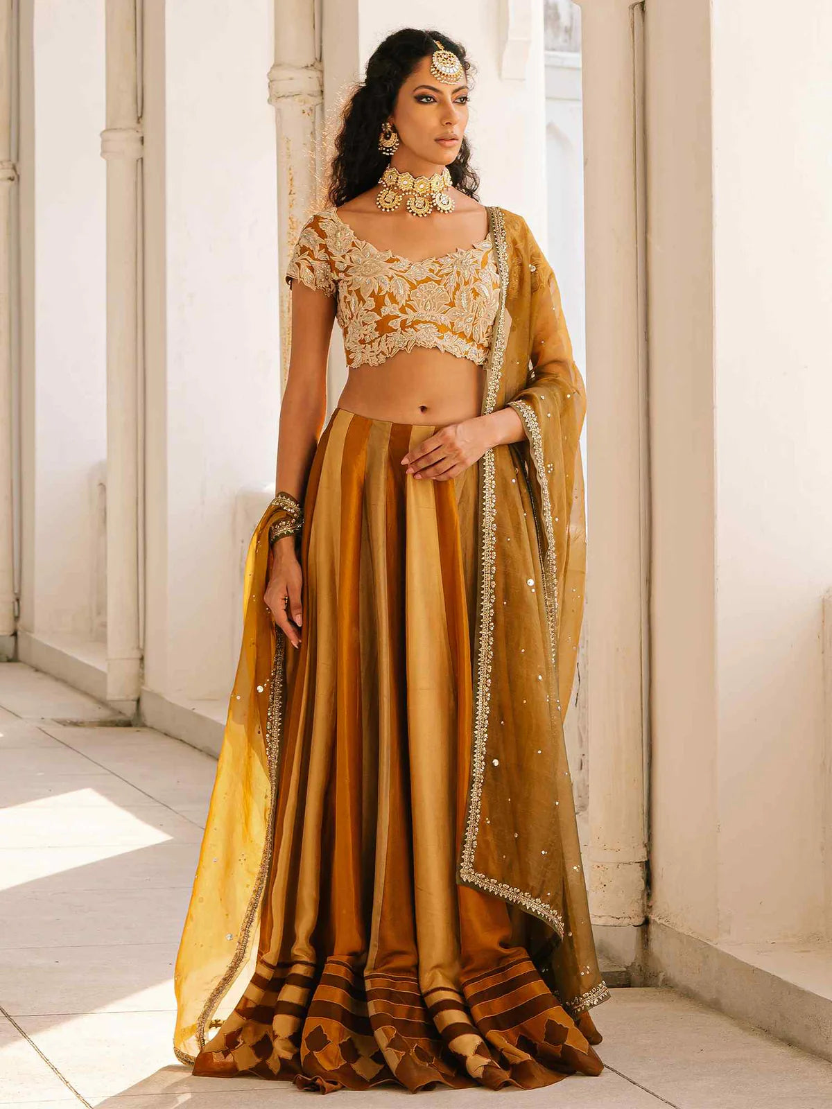 Saffron Raw Silk Lehenga