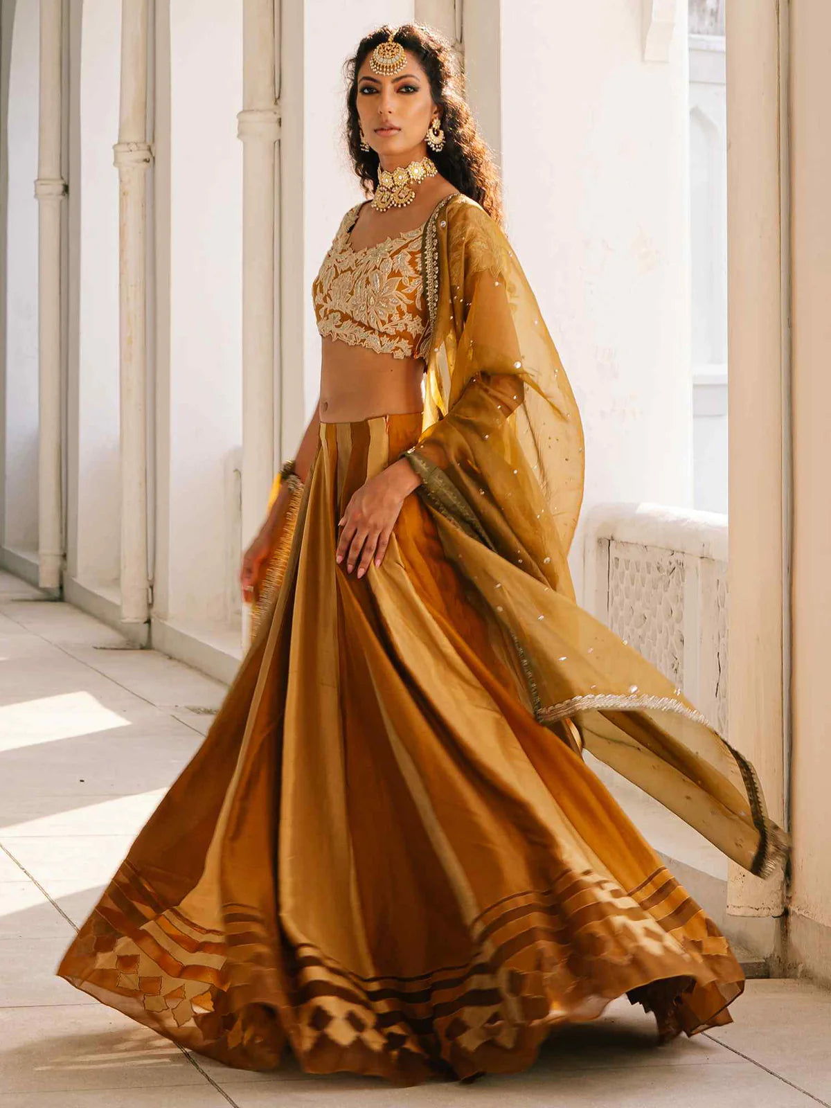 Saffron Raw Silk Lehenga